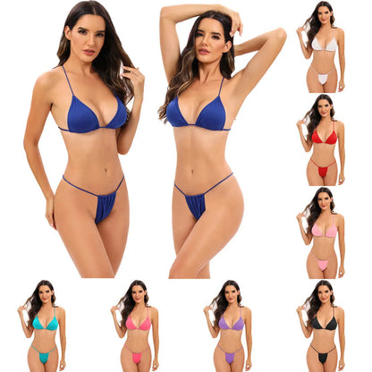Women's candy coloured cross strap split swimsuit with multiple adjustable straps
