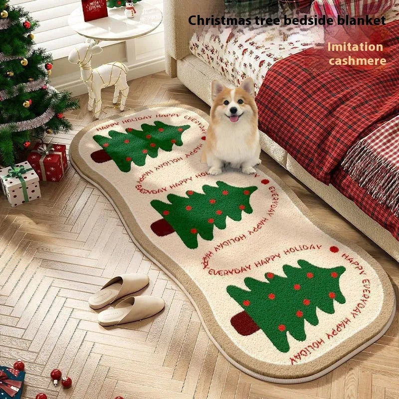 Christmas cashmere carpet with plant patterns in festive colours, alien shape, available in multiple sizes for holiday decor