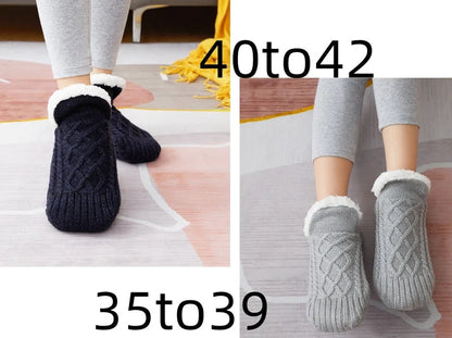 Winter woolen socks with V-opening design and anti-slip dots on soles in navy blue colour