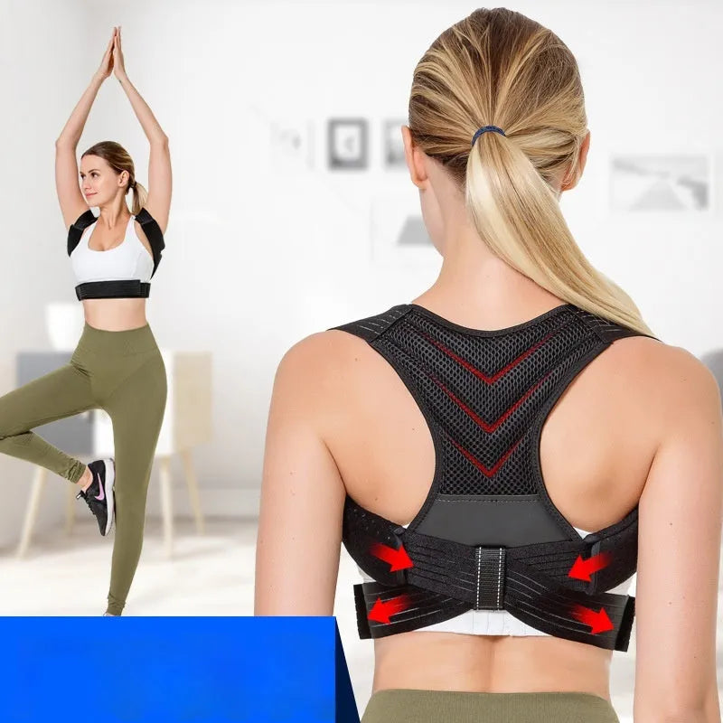 Black anti-humpback correction belt with adjustable straps for posture support during sports activities