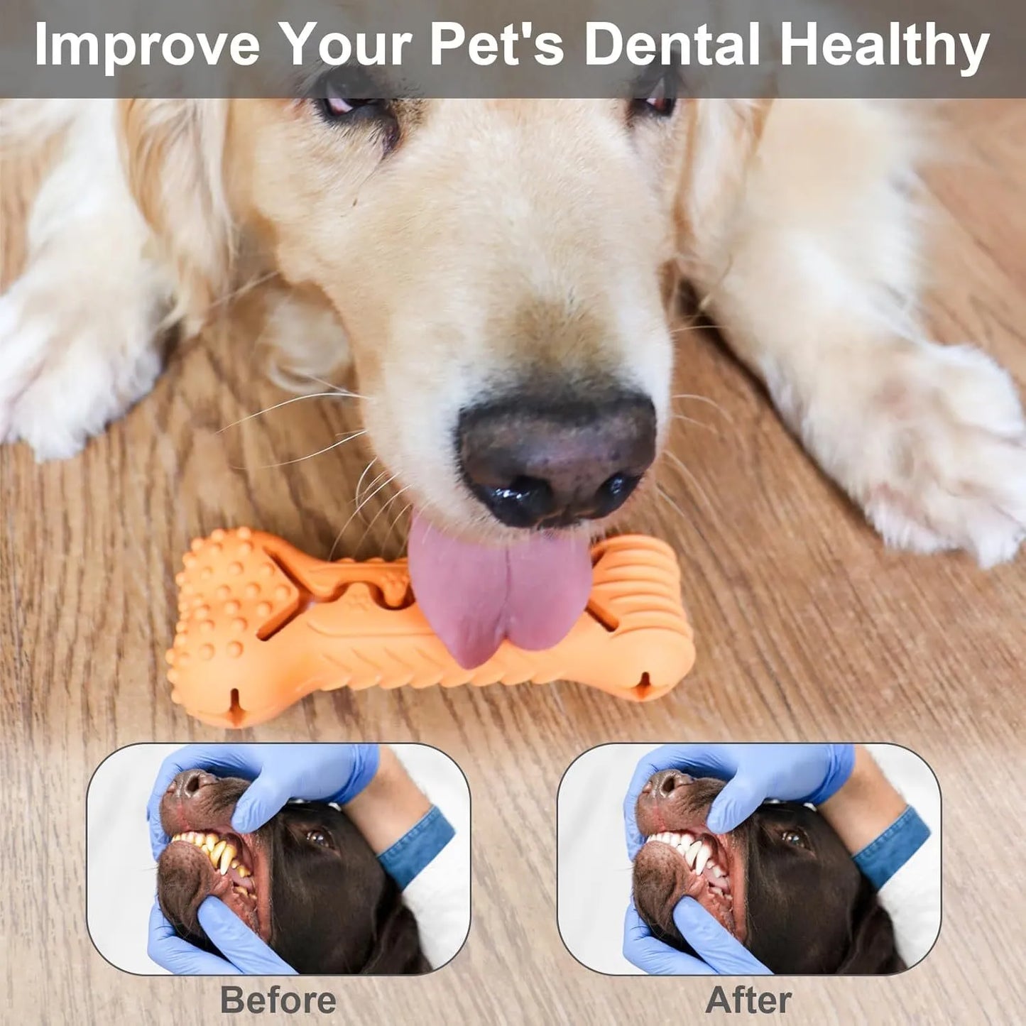 Blue bone shape dog chew toy made from natural rubber with uneven surface for teeth cleaning