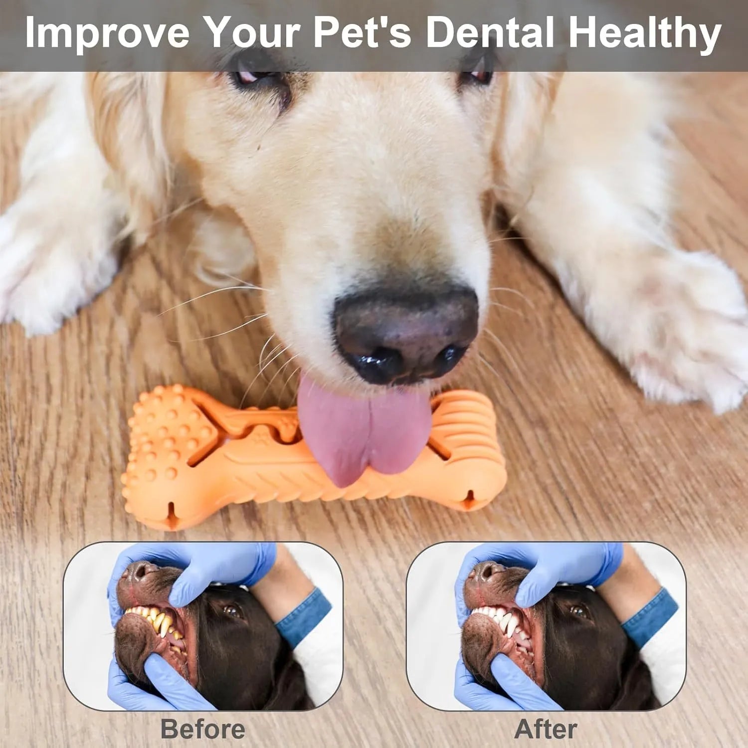 Blue bone shape dog chew toy made from natural rubber with uneven surface for teeth cleaning