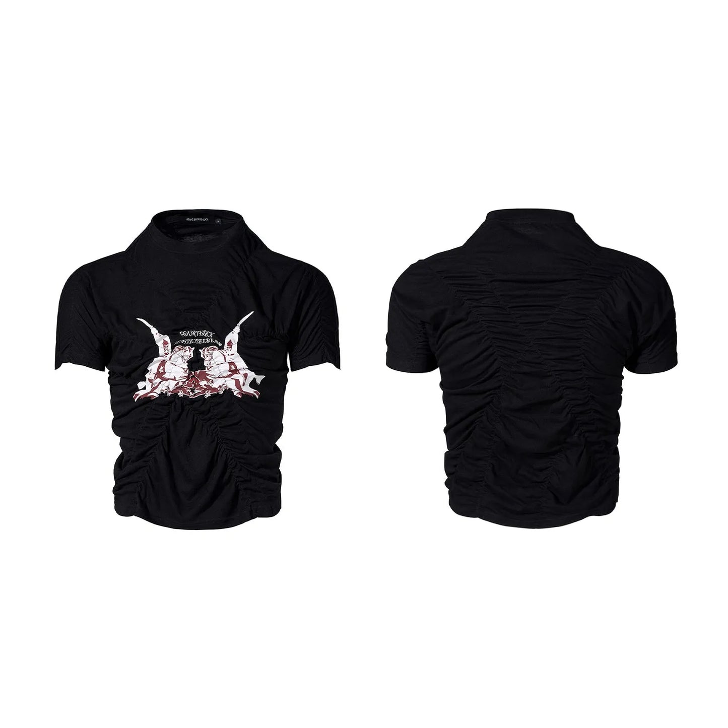 Black Korean style slim fit men's T-shirt with printed design and short sleeves