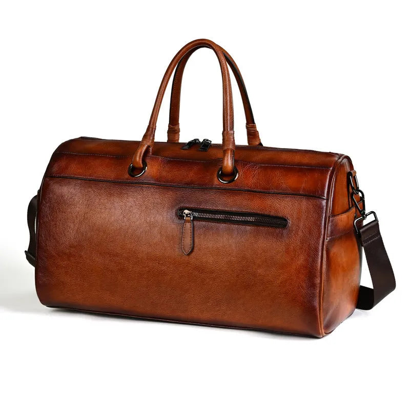Handmade retro leather handbag in vintage brown colour with genuine cowhide leather construction