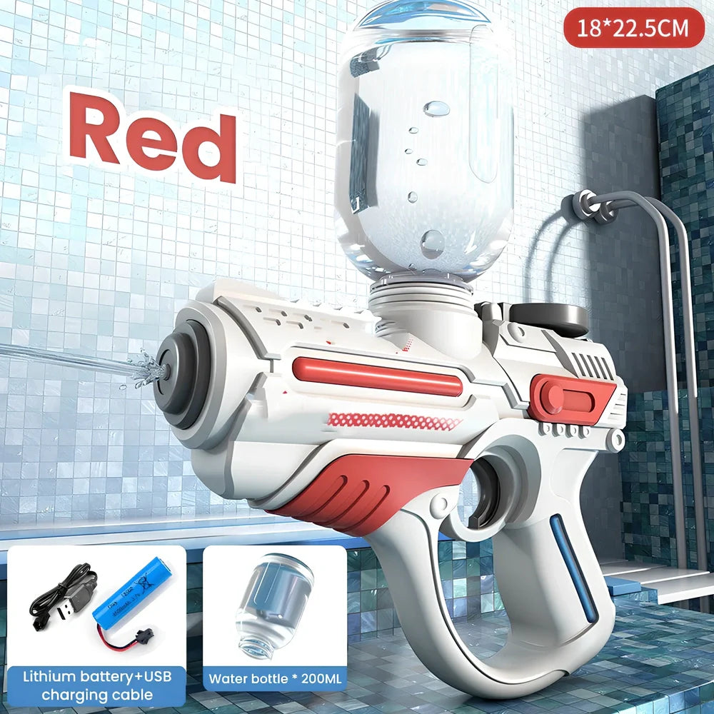Automatic electric water gun with 800ml tank capacity and space-themed blue design