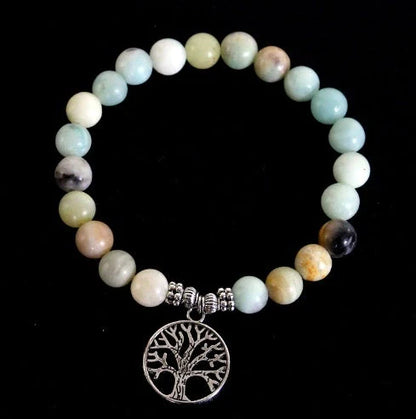 Handmade Matte Amazonite Beaded Charm Bracelet with OM Lotus charm for spiritual and fashion purposes