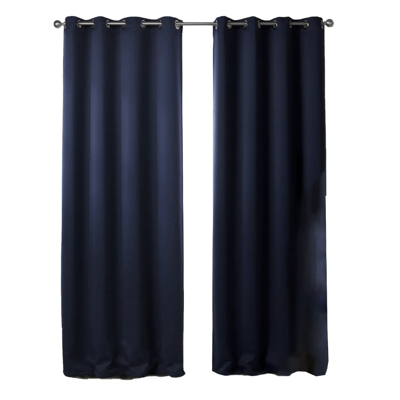 Dark navy blue blackout bedroom curtains hanging with modern simple style