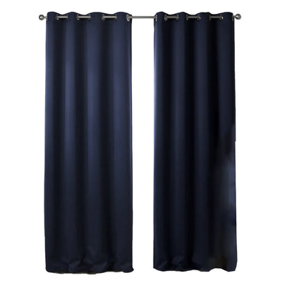 Dark navy blue blackout bedroom curtains hanging with modern simple style