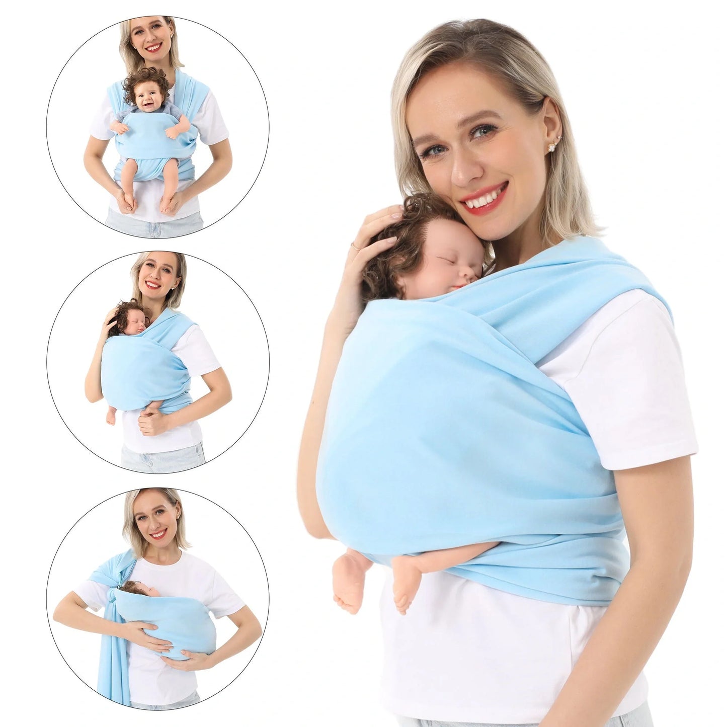 Multi-functional baby carrier wrap in various colors for front and back carrying