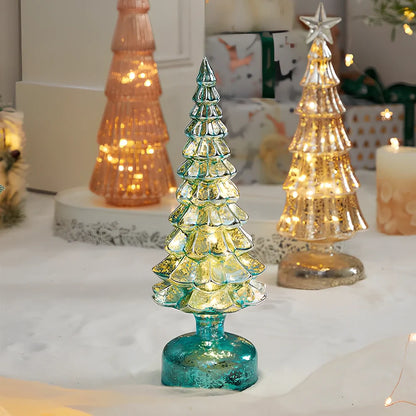15cm geometric Christmas tree table decoration with glitter finish on borosilicate glass