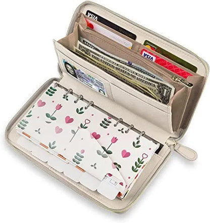 Slim anti-theft RFID blocking card holder wallet in PU leather, shown in various colours including rose gold and black.