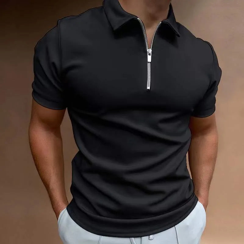 Men's casual short sleeve POLO shirt loose fit polyester plain pattern navy blue white dark green khaki black light blue light grey