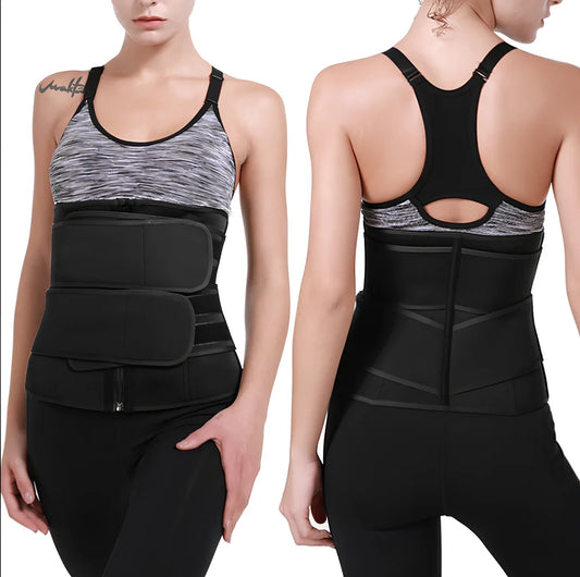 Grey neoprene abdominal support belt for sports and fitness activities