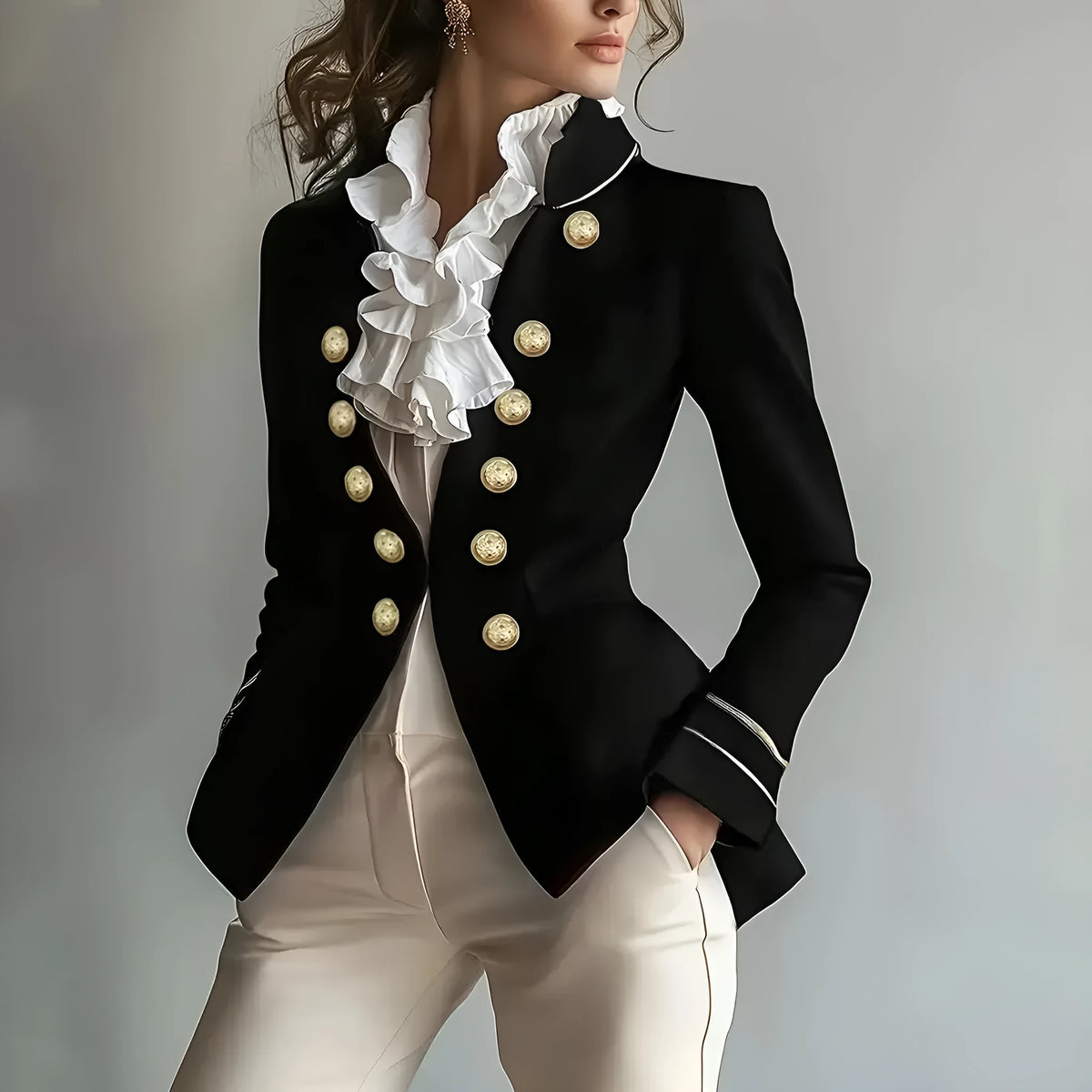 Women's slim irregular polyester coat with black ribbon lining, regular sleeve, 50cm length, sizes S-XXL