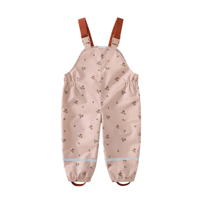 Children's pink floral hooded raincoat and matching rain pants set with reflective night vision detailing