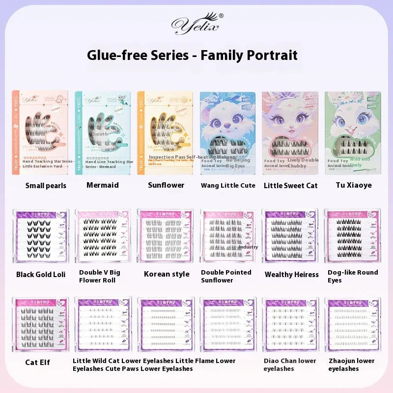 Glue-Free Self-Adhesive False Eyelashes High-Grade Fibre 0.07C Disposable Japanese Korean Style Thick Natural Lazy Trilogy Mermaid SUNFLOWER Small Pearl Small Sweet Cat Women's Team Xiaoxiao Wang Rabbit Xiaoye