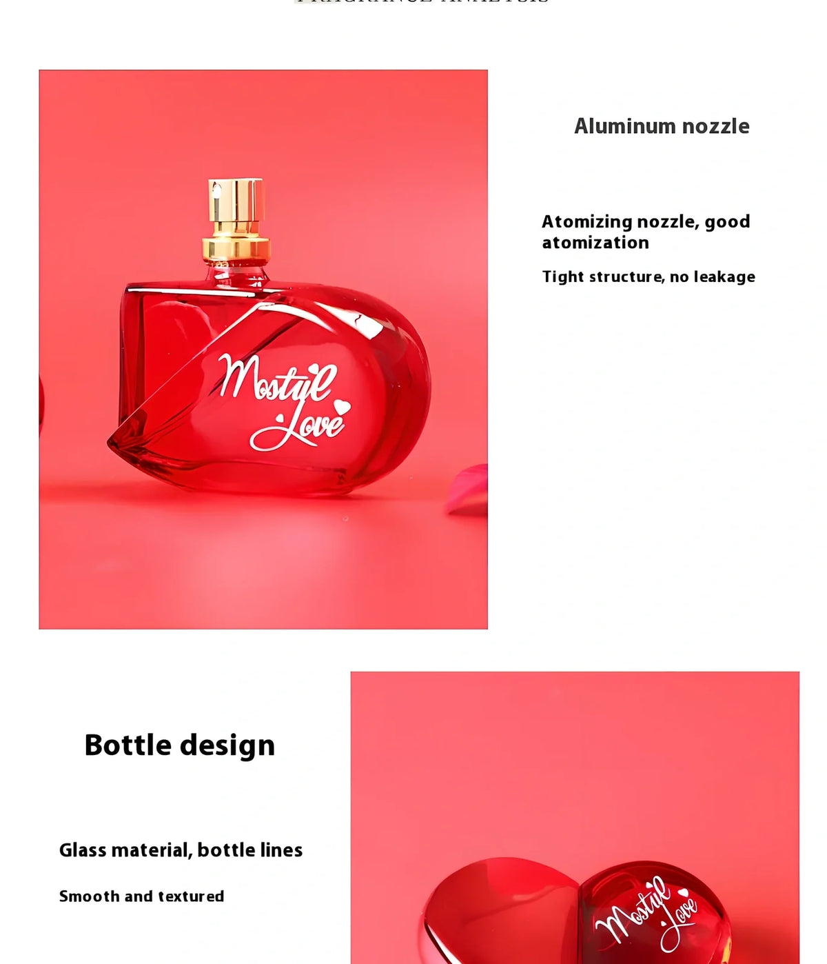 Love Perfume 50ml bottle in DXR220 and pink DXR220B variants with spray mechanism