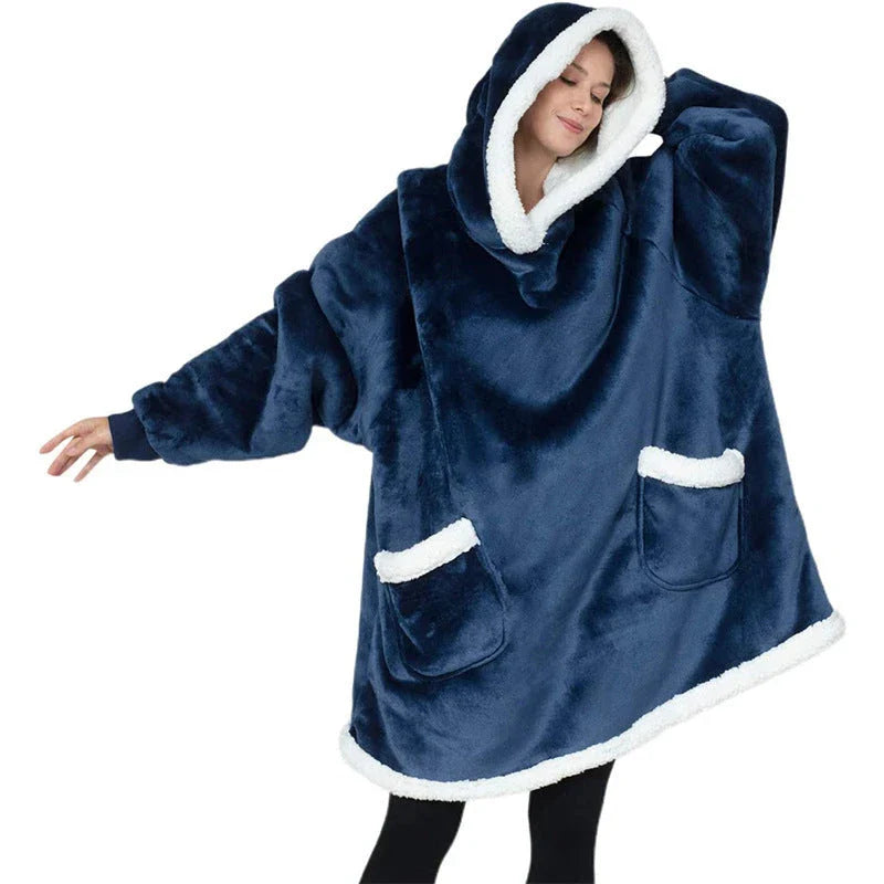 Cozy TV Blanket Hoodie in a variety of colors, featuring a plush polyester design with a front pocket and adjustable drawstring hood