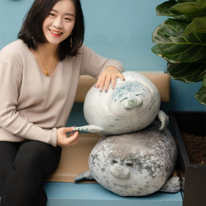 Large seal pillow doll plush toy in white and grey, various sizes available