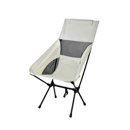 Outdoor folding chair with 600D Oxford cloth in ivory white, shown in folded position with storage bag