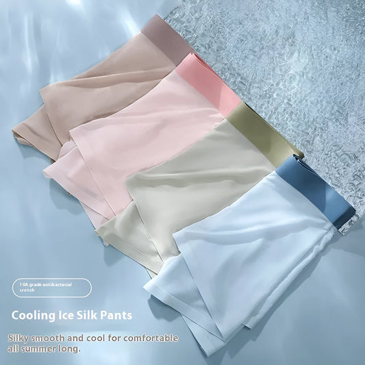 Ice Silk men's shorts in bean green colour showcasing seamless knit design and mid waist fit.
