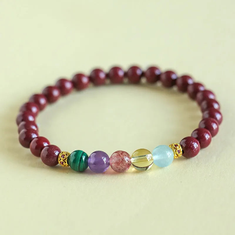 Handmade purple gold sand crystal bead bracelet on an adjustable string, shown in couple style.