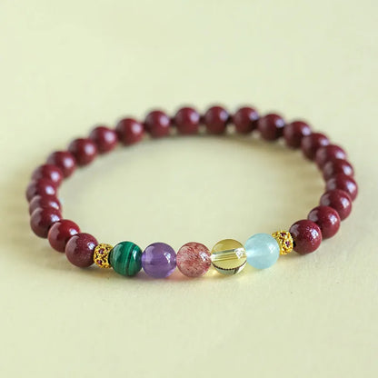 Handmade purple gold sand crystal bead bracelet on an adjustable string, shown in couple style.