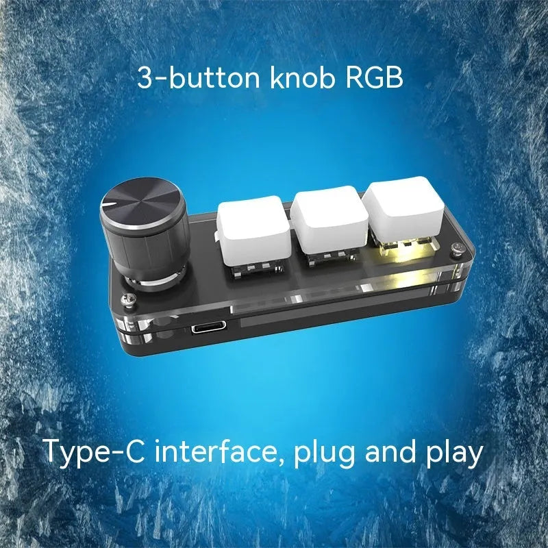 Custom keypad mini keyboard with RGB colourful backlight for copy and paste shortcuts, compact USB-connected numeric pad with programmable keys, black or white ABS plastic construction measuring 15cm by 10cm by 4cm