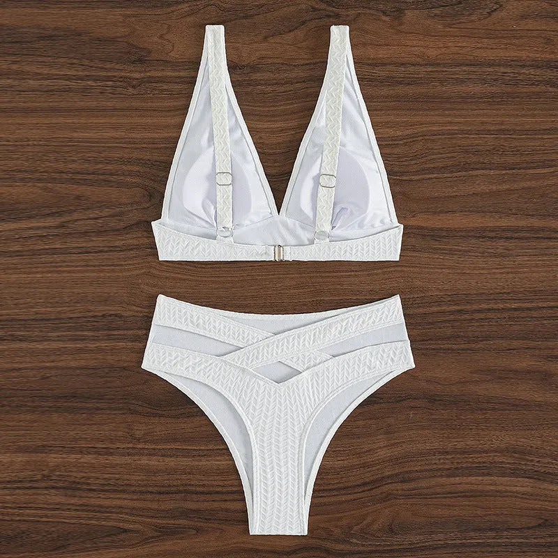 White women's backless bikini swimsuit with bra and panties set