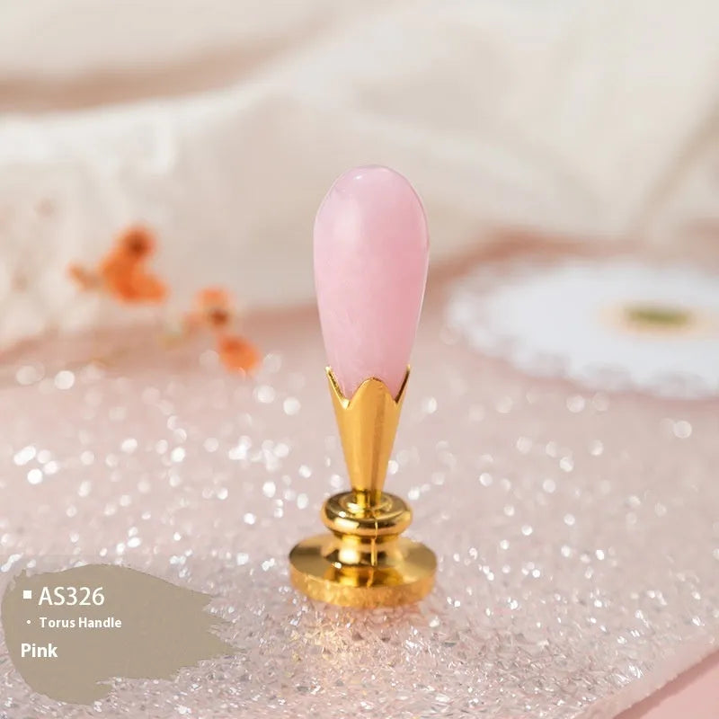 Wooden wax seal handle tool in various designs including lily, pearl cloud, and double dragon styles.