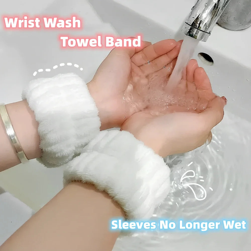 Coral velvet wrist washband with elastic band for facial cleansing, grey colour option shown