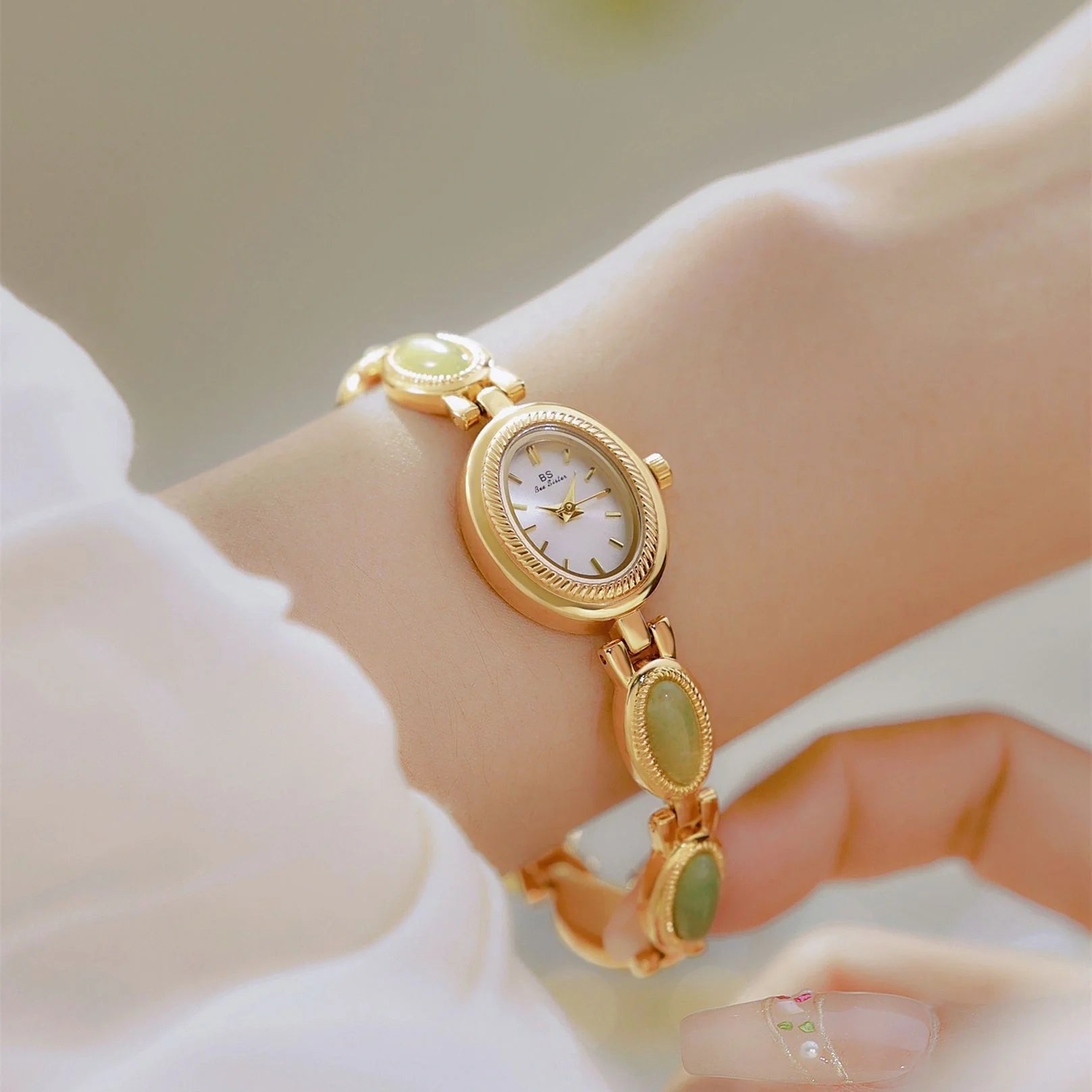 Luxury women's bracelet watch with Hetian Jade and waterproof feature