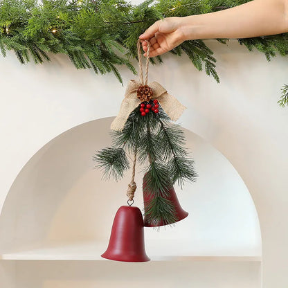 Velvet bow bell pendant in red or gold, 50 x 30 x 20cm, metal plastic fabric layout prop