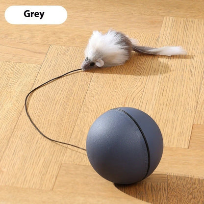 Automatic intelligent rolling ball pet toy with plush mouse attachment for cats and dogs