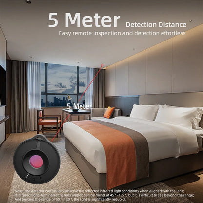Compact infrared camera detector with 5-metre range for hidden camera detection in low-light conditions