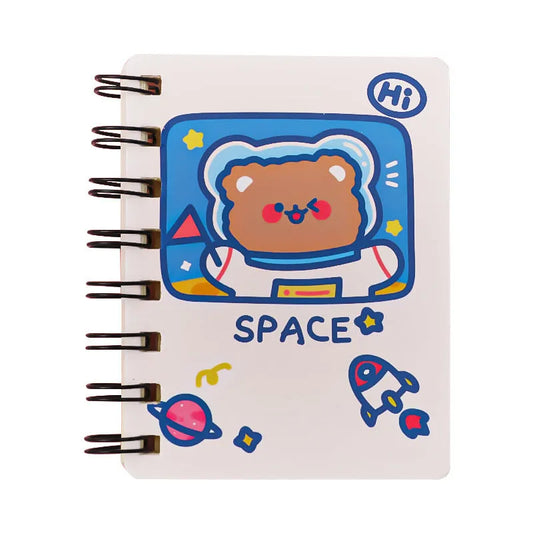 Astronaut Flipped Portable Pocket Notebook showing 10.5cm x 8cm dimensions with space character cover design
