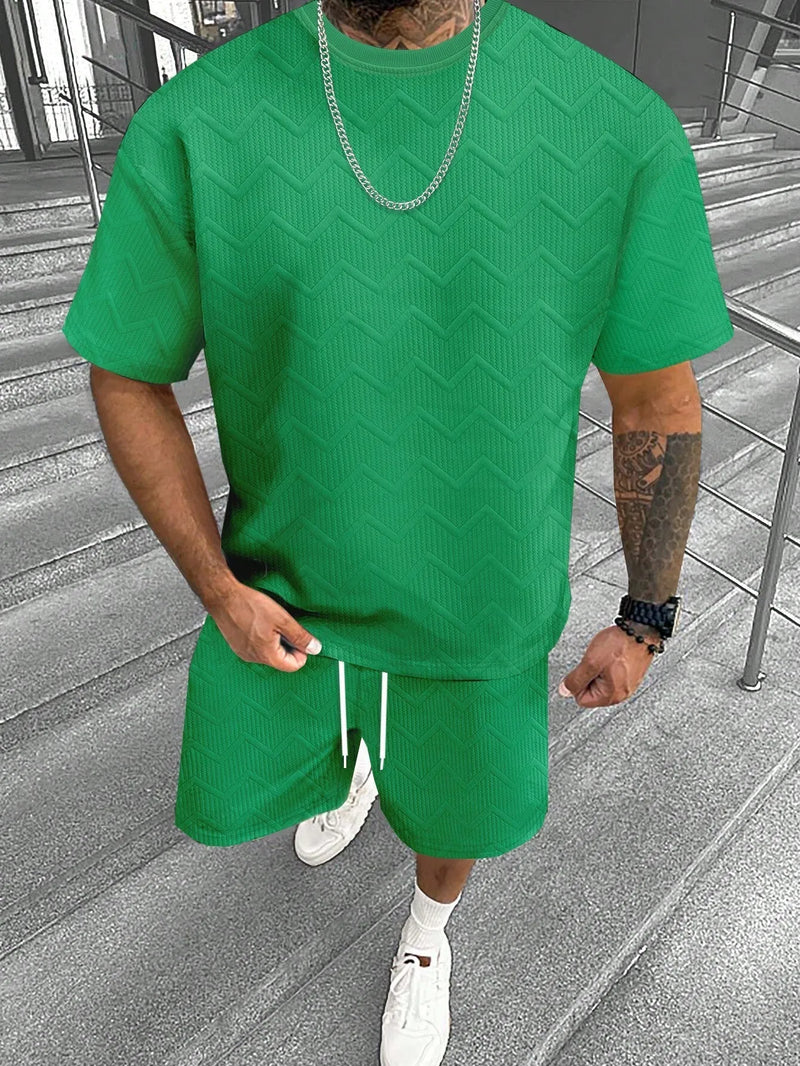 Men's short sleeve shorts suit in polyester fibre blend with 3D digital printing in sport and leisure styles, available in sizes S to 6XL across six colour variants including G23P1348 and G23P1352, featuring a simple two-piece set without fur collar.
