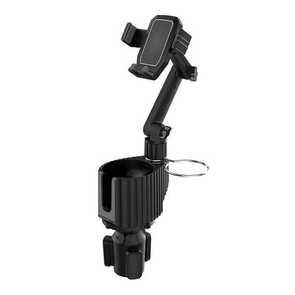 Green car kettle and mobile phone holder with drink rack showing compact 16.5×11×18.5cm dimensions