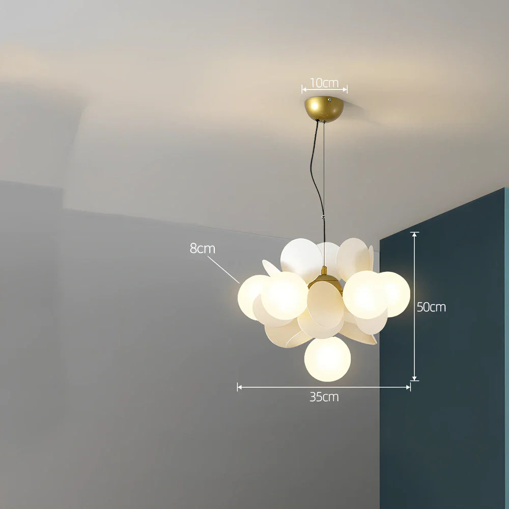 Nordic minimalist chandelier with multiple light heads in metal and glass construction