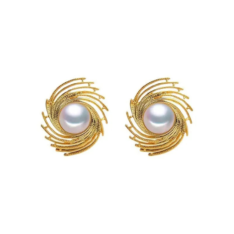 Women's flower-shaped earrings with irregular high-grade pearl accents and electroplated alloy construction