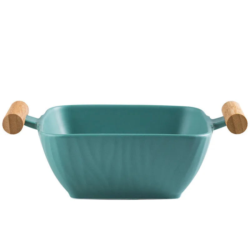 Porcelain ceramic bowl with irregular shape and matching lid in choice of four colours