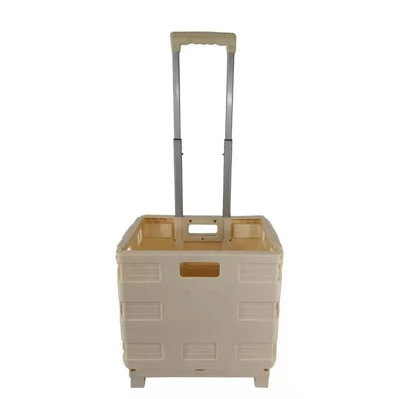 Foldable plastic lever cart with lid in various colors, perfect for shopping and transport