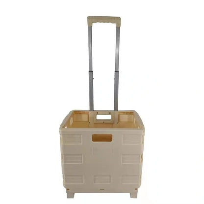 Foldable plastic lever cart with lid in various colors, perfect for shopping and transport