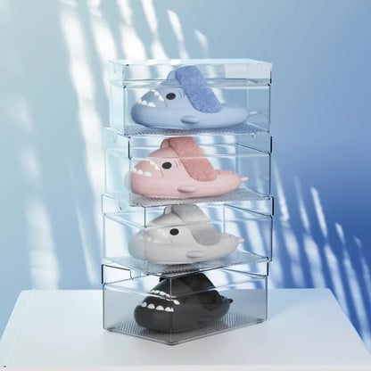 Cozy and stylish shark-themed house slippers with a plush, fuzzy upper and a durable, non-slip sole