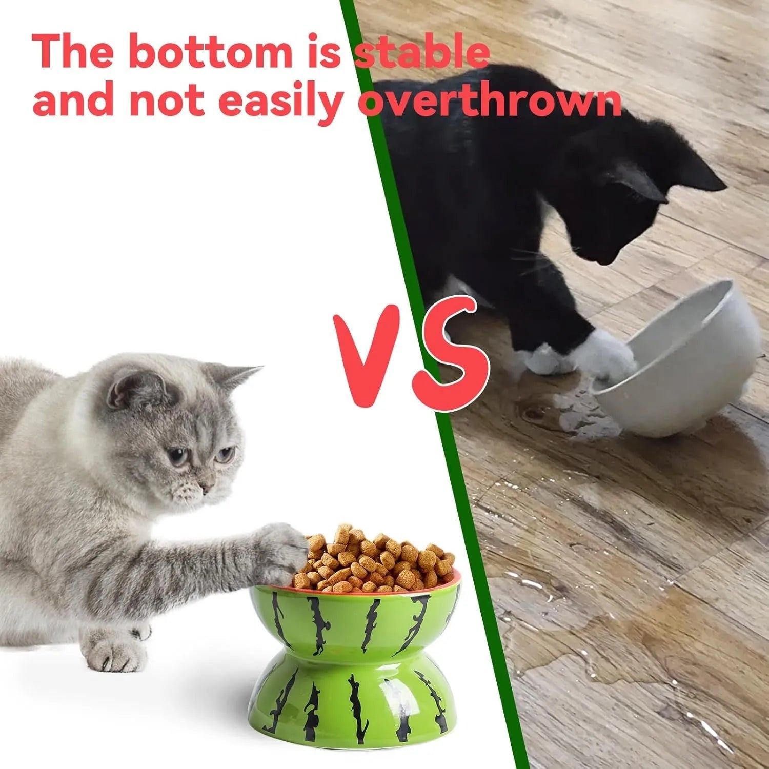 Ceramic raised cat bowl with tilted design in fruit pattern colours