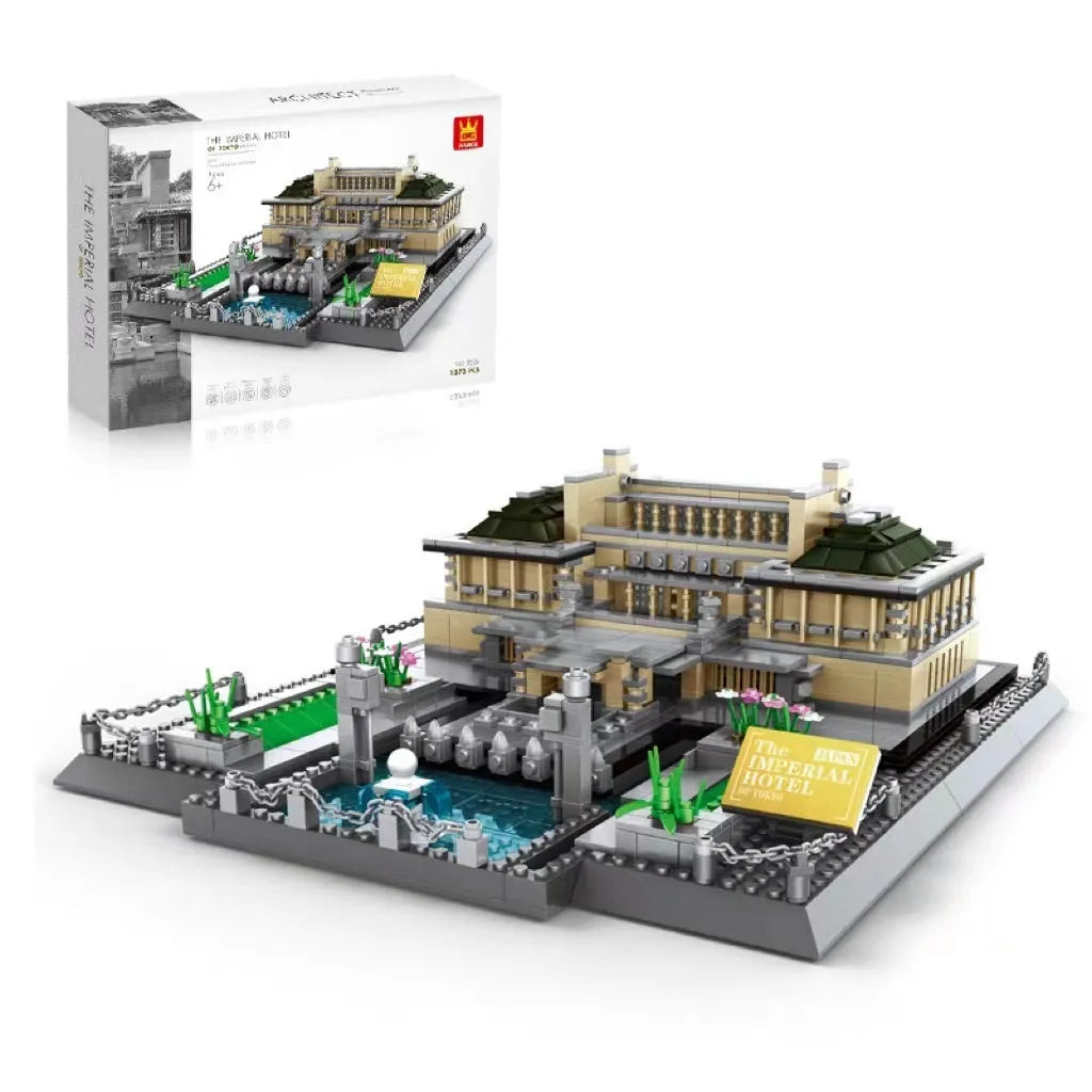 Wange building block set with 800+ ABS plastic pieces for constructing architectural landmark models