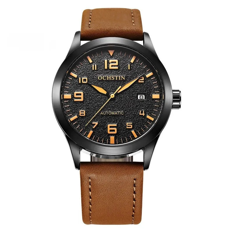 Casual business retro leather automatic mechanical watch with 12mm thickness on wrist, showing colour options