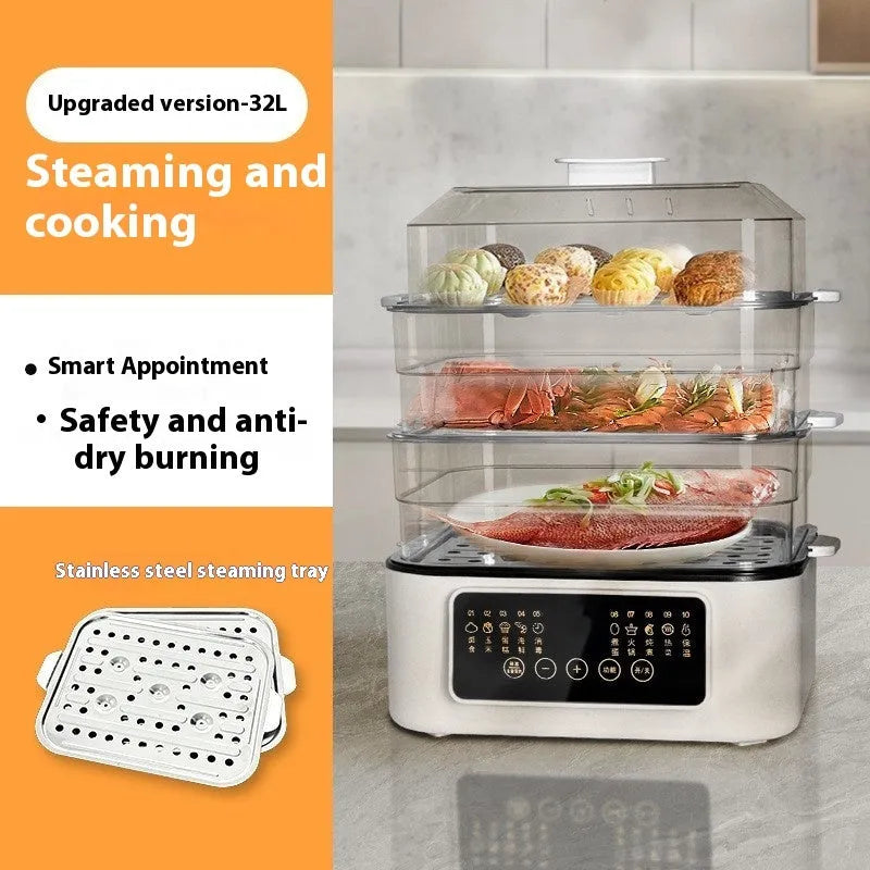 Electric steamer with stainless steel rack, 10-litre capacity, and 800W power for household use