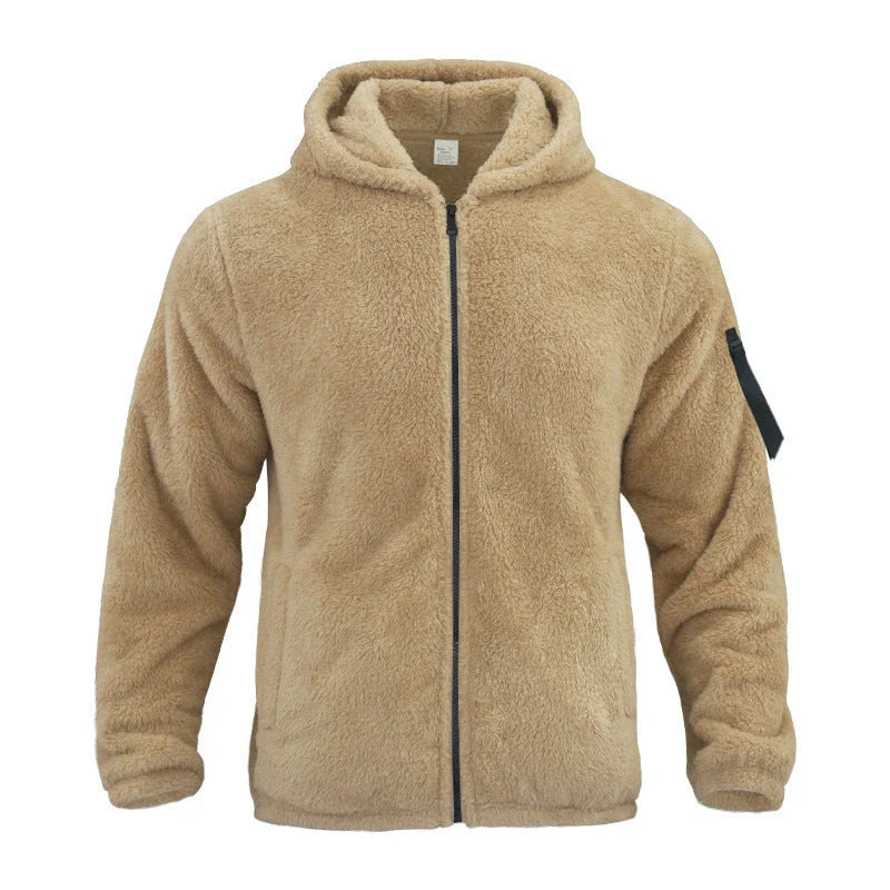 Cozy hooded fleece jacket in a variety of classic colors for men's autumn and winter wear