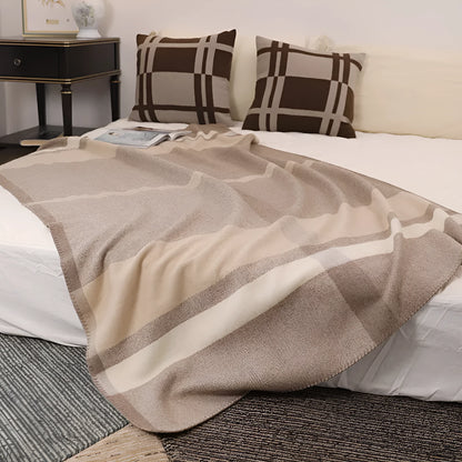 Wool jacquard twill striped blanket in green, purple, or carbon black for camping and household use